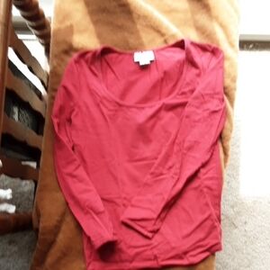 Vixen by Micheline Pitt Red Scoop Neck Long Sleeve Top